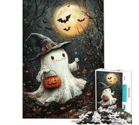 Rompecabezas de 1000 piezas para adultos Fantasma adorable de Halloween con cesta de calabaza rompecabezas para adolescentes juego familiar carrera de velocidad manual interacción entre padres e hijos