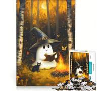 Rompecabezas de 1000 Piezas para Adultos Fantasma Leyendo Junto a una fogata con un Gato Juegos Divertidos y desafiantes para completar, Que mejoran el Amor Entre Parejas 38x26cm