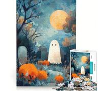 Rompecabezas de 1000 Piezas para Adultos Fantasmas y Calabazas de Halloween en un Cementerio, Juego práctico, Carrera de Velocidad con Piezas de Formas aleatorias Que encajan Perfectamente 38x26cm