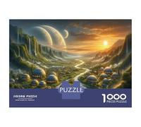 Rompecabezas De 1000 Piezas para Adultos Fantasy Alien Landscape with Dome Houses Rompecabezas Juguetes Antiestrés Decoración del Hogar Difícil Y Desafiante 70x50cm/1000pcs