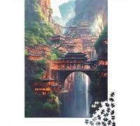 Rompecabezas De 1000 Piezas para Adultos Fantasy Mountain Village with Bridge Rompecabezas para Adultos Juegos Familiares Que Mejoran La Memoria Interacción Entre Padres E Hijos 52x38cm/1000pcs