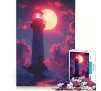 Rompecabezas de 1000 Piezas para Adultos Faro bajo la Luna de Sangre Juguetes para armar para Mejorar la Memoria cumpleaños y Navidad 38x52cm