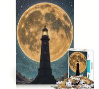 Rompecabezas de 1000 Piezas para Adultos Faro bajo una Luna Gigante Juegos relajantes decoración para el hogar Toda la Familia 38x52cm