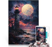 Rompecabezas de 1000 Piezas para Adultos “Faro del océano al Atardecer” Madera，para Mayores de 14 años Juegos Divertidos Ideas de Regalos。tamaño：50x75cm/19.68x29.52pulgada