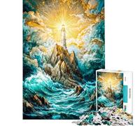 Rompecabezas de 1000 Piezas para Adultos Faro en Costa rocosa con luz Radiante Rompecabezas para Adultos Juegos relajantes para divertirse en Familia en cumpleaños y Navidad (tamaño 50x75cm)