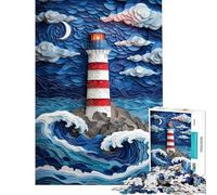 Rompecabezas de 1000 Piezas para Adultos Faro en el mar tormentoso Arte para Adolescentes Juegos relajantes Regalo de cumpleaños para Amigos y Familiares (tamaño 38x52cm)