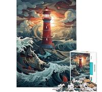 Rompecabezas de 1000 Piezas para Adultos Faro en la tormenta Juguete de 1000 Piezas para decoración de Pared Regalos para Mujeres Diversión Familiar y Noches de Juegos (75x50cm)