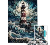 Rompecabezas de 1000 Piezas para Adultos Faro en la tormenta Rompecabezas para Adultos Juegos Familiares desafío difícil cumpleaños y Navidad (tamaño 38x52cm)