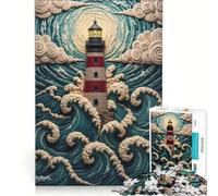 Rompecabezas de 1000 Piezas para Adultos Faro en Mares tempestuosos Juego práctico Actividades Divertidas para Hacer en casa Juego con un diseño Precioso 38x52cm