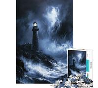 Rompecabezas de 1000 Piezas para Adultos Faro en Medio de una tormenta Juguetes educativos para Aprender Juegos relajantes un desafío difícil Excelentes Regalos y Juguetes (tamaño 50x75cm)