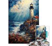 Rompecabezas de 1000 Piezas para Adultos Faro en una Costa rocosa Rompecabezas para Adultos Juegos Familiares Desafío difícil Desafío Educativo (tamaño 50x75cm)