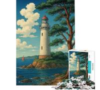 Rompecabezas de 1000 Piezas para Adultos Faro en una Isla con velero Rompecabezas para Adultos Juegos de relajación análisis y lógica Difícil y desafiante (Tamaño 38x52cm)