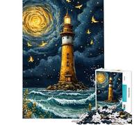 Rompecabezas de 1000 Piezas para Adultos Faro Nocturno con Cielo Estrellado Rompecabezas para Adultos Juego de ingenio Que Mejora la Memoria Interacción Entre Padres e Hijos (Tamaño 38x52cm)