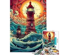 Rompecabezas de 1000 Piezas para Adultos Faro y Olas Juegos Familiares Ideal para Pasar el Tiempo en casa Toda la Familia (tamaño 38x26cm)