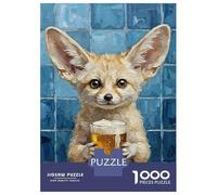 Rompecabezas De 1000 Piezas para Adultos Fennec Fox with Beer Painting Rompecabezas Juego De Ingenio Alivia El Estrés Cumpleaños 52x38cm/1000pcs