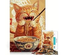 Rompecabezas de 1000 Piezas para Adultos Festín de Fideos para Gatos - Juguete de Ejercicios cerebrales Clean Fit Decor Cozy Time Fun Birthday Play (38x26cm)
