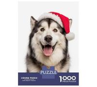 Rompecabezas De 1000 Piezas para Adultos Festive Alaskan Malamute with Santa Hat Rompecabezas para Adultos Juegos De Relajación Regalo De Cumpleaños Interacción Entre Padres E Hijos 38x26cm/1000pcs