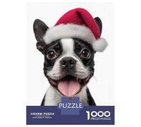 Rompecabezas De 1000 Piezas para Adultos Festive Boston Terrier with Santa Hat Rompecabezas para Adultos Juegos Familiares para La Diversión Familiar Regalo De Cumpleaños, Regalos, 52x38cm/1000pcs