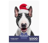 Rompecabezas De 1000 Piezas Para Adultos Festive Miniature Bull Terrier with Santa Hat Rompecabezas Para Adultos Juegos Familiares Para La Diversión Familiar Regalo De Cumpleaños, Regalos, 70x50cm/100