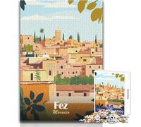 Rompecabezas de 1000 Piezas para Adultos, Fez, Marruecos, Paisaje Urbano, ilustración, Juguete, Juego Intelectual, Regalo de cumpleaños, tamaño 38x26cm