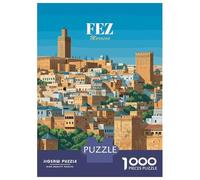 Rompecabezas De 1000 Piezas para Adultos Fez, Morocco Cityscape Illustration Rompecabezas para Adultos Juguete Decoración De Pared Regalos para Mujeres Difícil Y Desafiante 52x38cm/1000pcs