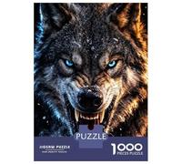 Rompecabezas De 1000 Piezas para Adultos Fierce Wolf with Glowing Blue Eyes Rompecabezas para Adultos Juguetes Antiestrés para La Diversión Familiar Regalos De Cumpleaños Y Únicos 52x38cm/1000pcs