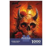 Rompecabezas De 1000 Piezas para Adultos Fiery Skull & Roses -4 Rompecabezas para Adultos Juguetes Antiestrés Desafío Difícil para Cumpleaños, Navidad 38x26cm/1000pcs
