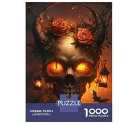 Rompecabezas De 1000 Piezas para Adultos Fiery Skull with Roses Rompecabezas para Adultos Juguete Decoración De Pared para La Diversión Familiar 38x26cm/1000pcs