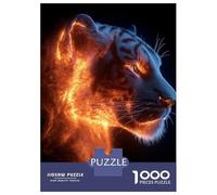 Rompecabezas De 1000 Piezas para Adultos Fiery Tiger Portrait on Black Background Rompecabezas Juego De Ingenio Carrera De Velocidad De Manos Interacción Entre Padres E Hijos 38x26cm/1000pcs