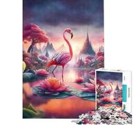 Rompecabezas de 1000 Piezas para Adultos Flamenco Rosa con lotos Divertidas Actividades en casa para Disfrutar en Familia Juego Imposible para Mayores de 14 años 50x75cm