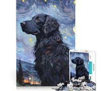 Rompecabezas de 1000 Piezas para Adultos Flat-Coated Retriever Nocturno, Juego práctico, Actividades Divertidas en casa, Juego con un Bonito diseño 50x75cm