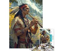 Rompecabezas de 1000 Piezas para Adultos Flautista Nativo Americano Un Reto para completar Decoración para el hogar Juegos Divertidos Apto para Mayores de 14 años (50x75cm)