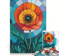 Rompecabezas de 1000 Piezas para Adultos Flor de Amapola en vidriera artística dinámica Juego Familiar para Relajarse intelectualmente colección de Artistas Bellas Artes 38x52cm