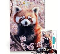 Rompecabezas de 1000 Piezas para Adultos Flor de Cerezo y Panda Rojo Juguete Decorativo de Corte preciso para Entrenar el Pensamiento y Disfrutar del Tiempo Libre Regalo Festivo y de Ocio (38x26cm)