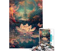 Rompecabezas de 1000 Piezas para Adultos Flor de Loto y Pagoda distante Diversión en casa Juego de ingenio y Velocidad para Personas Mayores de 14 años (38x26cm)