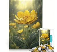 Rompecabezas de 1000 Piezas para Adultos Flor de ranúnculo Amarillo con Gotas de rocío Juego Educativo Carrera de Velocidad Manual Toda la Familia 50x75cm