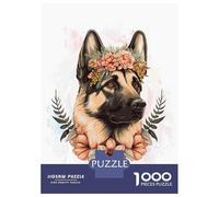 Rompecabezas De 1000 Piezas para Adultos Floral German Shepherd Dog Rompecabezas para Adultos Juegos Familiares para La Diversión Familiar Regalos De Cumpleaños Y Únicos 38x26cm/1000pcs