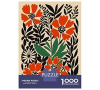 Rompecabezas De 1000 Piezas para Adultos Floral Illustration with Red Flowers Rompecabezas para Adultos Juego Familiar Carrera De Velocidad Manual Desafiante para Completar 38x26cm/1000pcs