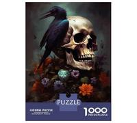 Rompecabezas De 1000 Piezas para Adultos Floral Raven Skull Rompecabezas para Adultos Juegos De Relajación Desafío Difícil Ayuda A Ejercitar El Cerebro 38x26cm/1000pcs