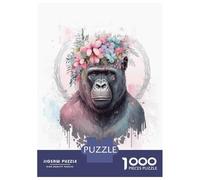 Rompecabezas De 1000 Piezas para Adultos Floral Watercolor Gorilla Rompecabezas Juego De Ingenio Una Obra De Arte Cumpleaños Y Navidad 38x26cm/1000pcs