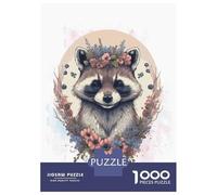 Rompecabezas De 1000 Piezas para Adultos Floral Watercolor Raccoon Rompecabezas Juego De Ingenio Una Obra De Arte Cumpleaños Y Navidad 38x26cm/1000pcs