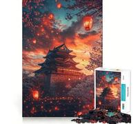 Rompecabezas de 1000 Piezas para Adultos Flores de Cerezo y faroles al Atardecer Juego de Corte sin Costuras Juguete para Resolver Problemas Juego Casual Escena navideña Arte (38x26cm)
