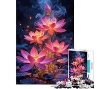 Rompecabezas de 1000 Piezas para Adultos Flores de Loto Rosas con Brillo mágico Rompecabezas para Adultos Juego de ingenio con Corte de precisión (Tamaño 38x52cm)
