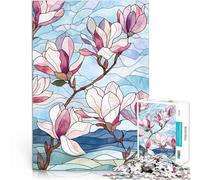 Rompecabezas de 1000 Piezas para Adultos Flores de Magnolia en vitral Actividad Familiar con Piezas de Formas aleatorias Que se entrelazan Completamente 52x38cm