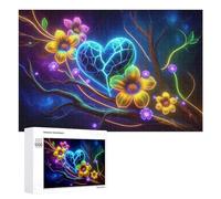 Rompecabezas de 1000 piezas para adultos, flores de neón, corazón, obras de arte, juego familiar, difícil trato, regalo para toda la familia, 1000 piezas