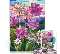 Rompecabezas de 1000 Piezas para Adultos Flores de vitral Competición de Velocidad de Manos Juego Educativo para cumpleaños y Navidad. 75x50cm