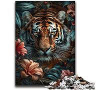 Rompecabezas de 1000 Piezas para Adultos: Flores y Tigres, para aliviar el estrés, para Pasar el rato en casa, con póster y Hoja de Trivia a Juego, 50x75cm