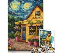 Rompecabezas de 1000 Piezas para Adultos: Floristería bajo el Cielo Nocturno Alivia el estrés y Pasa el Tiempo en casa Incluye póster y Hoja de Trivia a Juego 38x26cm