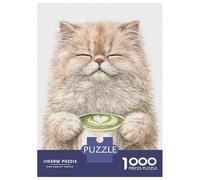 Rompecabezas De 1000 Piezas para Adultos Fluffy Cat Enjoying Matcha Latte Rompecabezas Juego De Ingenio Ensamblaje De Patrones Regalos De Cumpleaños Y Únicos 52x38cm/1000pcs