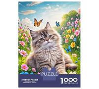 Rompecabezas De 1000 Piezas para Adultos Fluffy Cat in A Flower Meadow Rompecabezas para Adultos Juego Práctico Decoración del Hogar Regalos De Cumpleaños Y Únicos 52x38cm/1000pcs